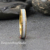Lime Soda White Opal Yellow Gold Tungsten Carbide Ring 4 mm