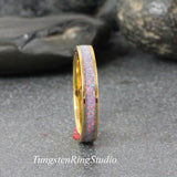 Blue Grey Opal Yellow Gold Tungsten Carbide Ring 4 mm