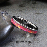 Red Wine Opal Silver Gray Tungsten Carbide Ring 4 mm