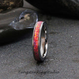 Red Wine Opal Silver Gray Tungsten Carbide Ring 4 mm