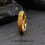Golden Olive Opal Yellow Gold Tungsten Carbide Ring 4 mm