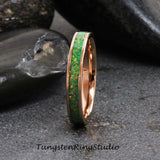 Green Olive Opal Rose Gold Tungsten Carbide Ring 4 mm