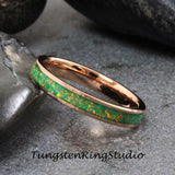 Green Olive Opal Rose Gold Tungsten Carbide Ring 4 mm