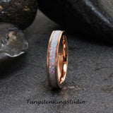 Unicorn Blue Opal Rose Gold Tungsten Carbide Ring 4 mm