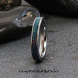 Space Blue Opal Silver Gray Tungsten Carbide Ring 4 mm