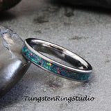 Space Blue Opal Silver Gray Tungsten Carbide Ring 4 mm