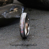 Cornflower Blue Opal Silver Gray Tungsten Carbide Ring 4 mm