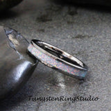 Cornflower Blue Opal Silver Gray Tungsten Carbide Ring 4 mm