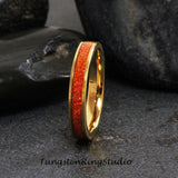 Fire Opal Yellow Gold Tungsten Carbide Ring 4 mm