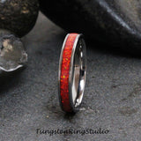 Alizarin Crimson Opal Silver Gray Tungsten Carbide Ring 4 mm