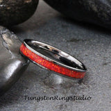 Alizarin Crimson Opal Silver Gray Tungsten Carbide Ring 4 mm