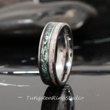 6mm Silver Gray Moss Agate Fire White Opal Tungsten Ring