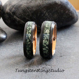 Moss Agate Black Step Beveled Tungsten Ring 6mm 8mm