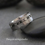 Silver Leaf Meteorite Hammered Silver Gray Tungsten Ring