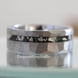Silver Leaf Meteorite Hammered Silver Gray Tungsten Ring