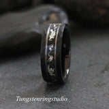 Silver Leaf Meteorite BLack Tungsten Ring 4mm 6mm 8mm
