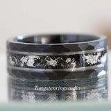 Silver Leaf Meteorite BLack Tungsten Ring 4mm 6mm 8mm