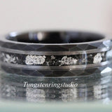 Silver Leaf Meteorite BLack Tungsten Ring 4mm 6mm 8mm