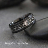 Silver Leaf Meteorite BLack Tungsten Ring 4mm 6mm 8mm