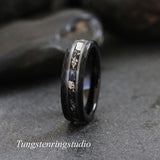 Silver Leaf Meteorite BLack Tungsten Ring 4mm 6mm 8mm