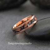 Hammer Copper Leaf Meteorite Rose Gold Tungsten Ring 4mm 6mm 8mm