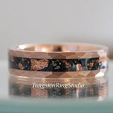 Hammer Copper Leaf Meteorite Rose Gold Tungsten Ring 4mm 6mm 8mm