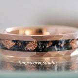 Hammer Copper Leaf Meteorite Rose Gold Tungsten Ring 4mm 6mm 8mm
