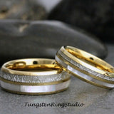 Mother of Pearl Meteorite Yellow Gold Tungsten Ring