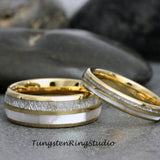 Mother of Pearl Meteorite Yellow Gold Tungsten Ring